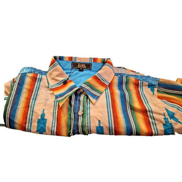 L&B Lucky & Blessed Button Down Striped Western Shirt Top Size MED - Picture 3 of 9